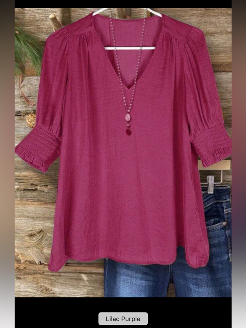 Women's V-Neck Three-Quarter Sleeve Top in Rose